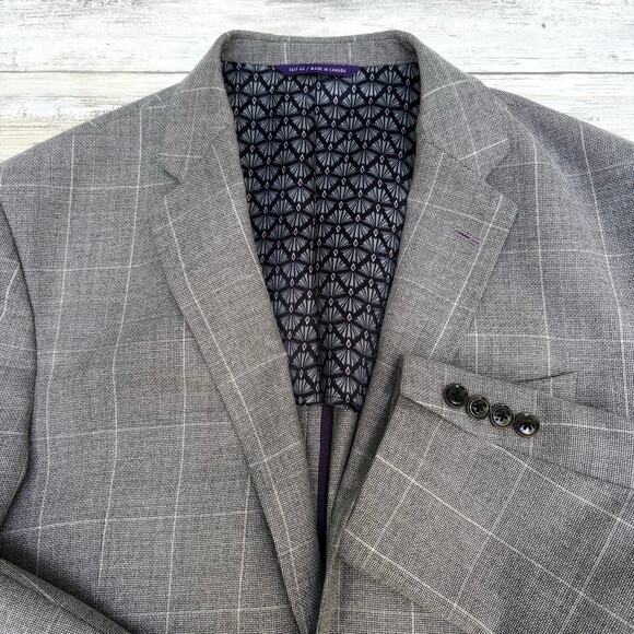 Ted Baker Endurance Blazer Jacket 42L Kyle SPJ Gray Windowpane Single Breasted - Picture 2 of 11